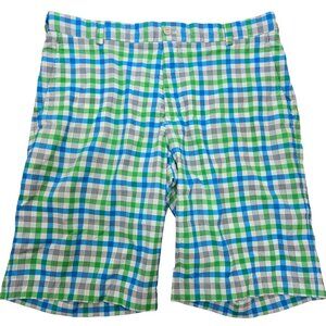 Nike Golf Mens Plaid Dri-Fit Lightweight Blue Green Shorts 34